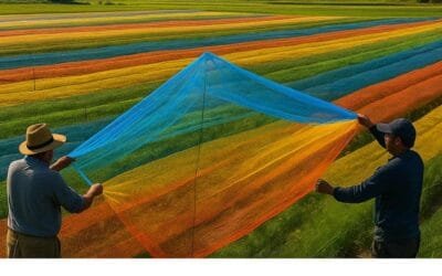 Japón usa redes de colores para proteger los cultivos de los insectos.